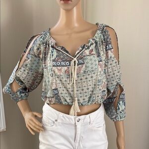 Japna Bohemian Print Cold Shoulder Top Size XS